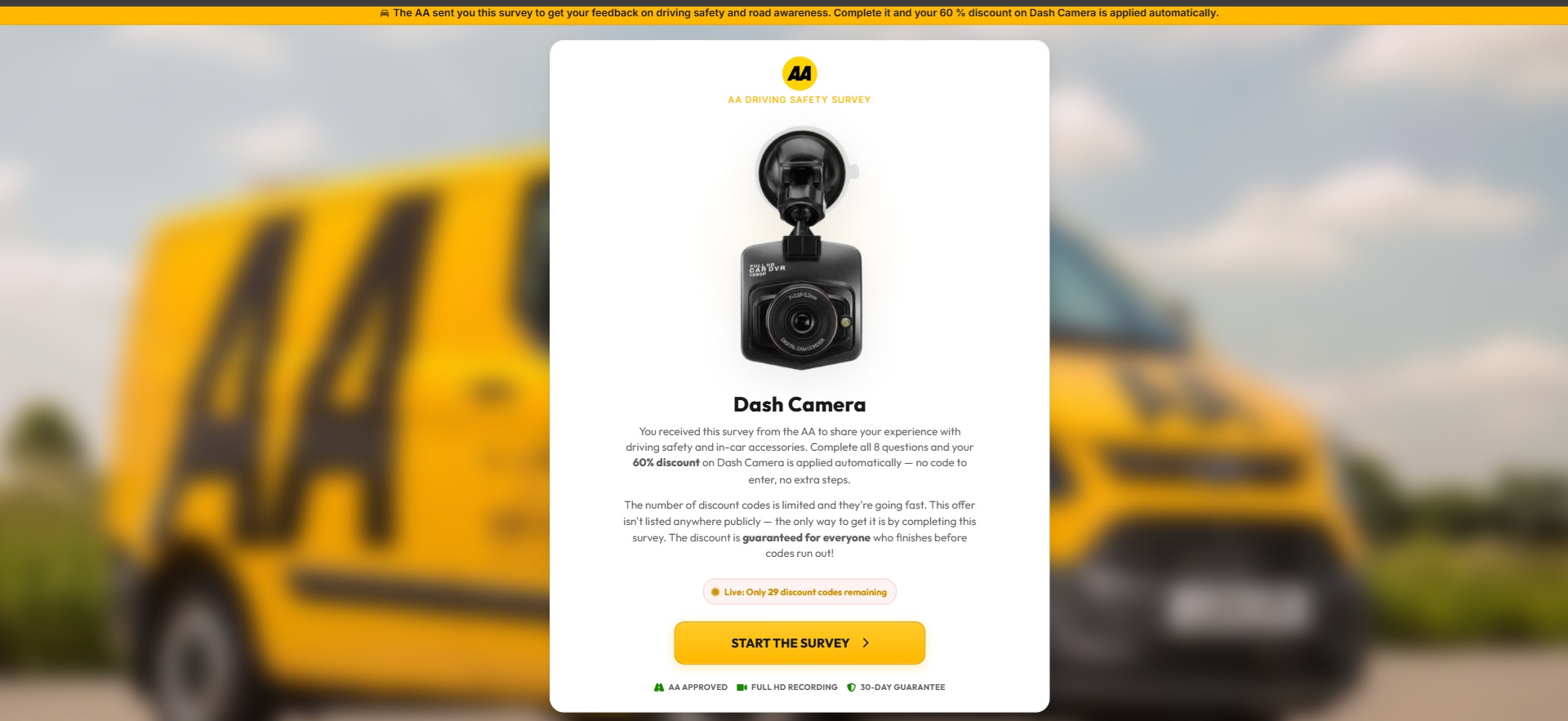 A dodgy website offering a discount on a dash camera at the AA