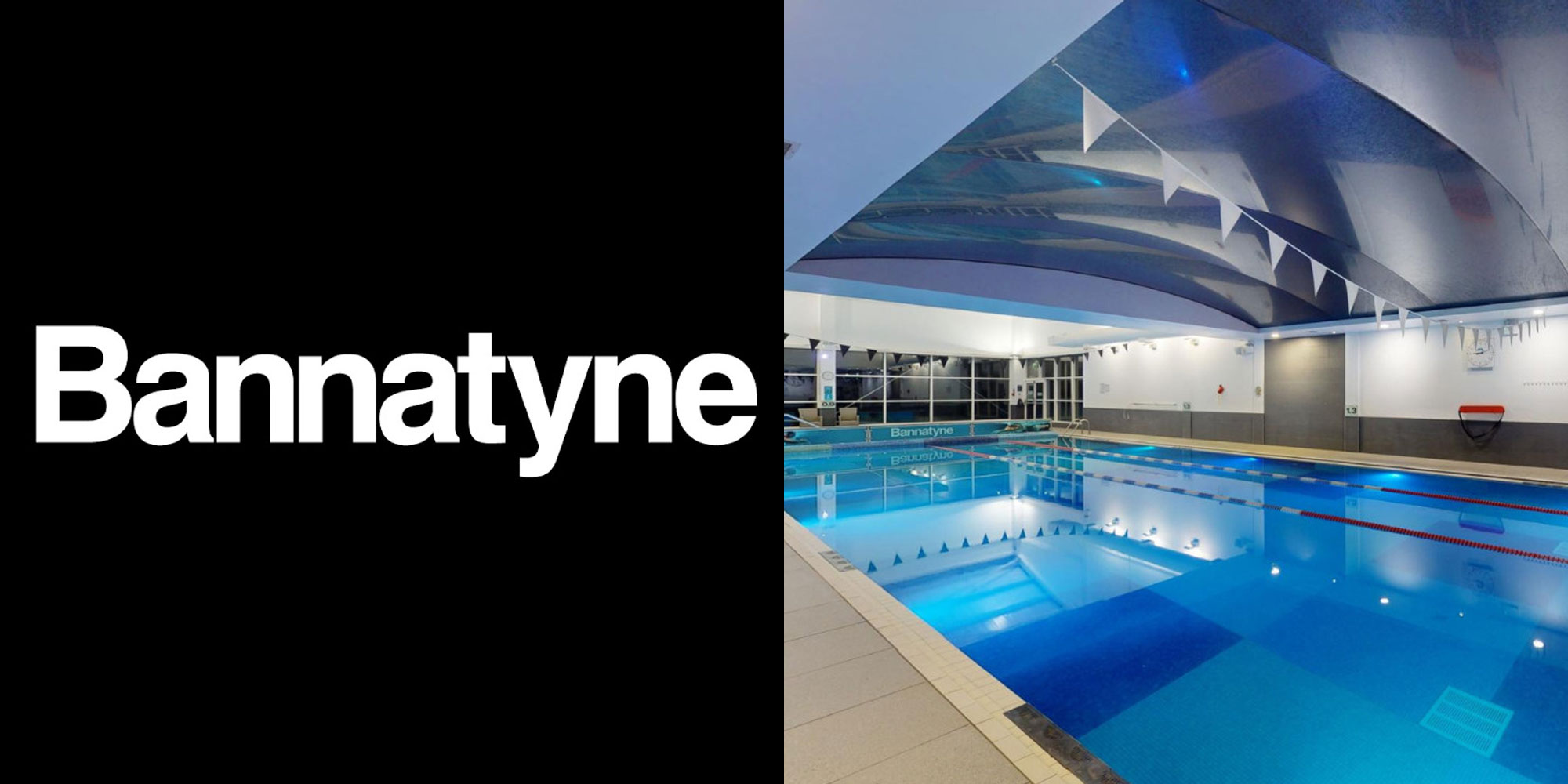 Bannatyne gym review with logo and interior swimming pool view 