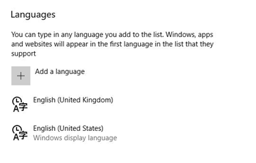 Languages menu on Windows