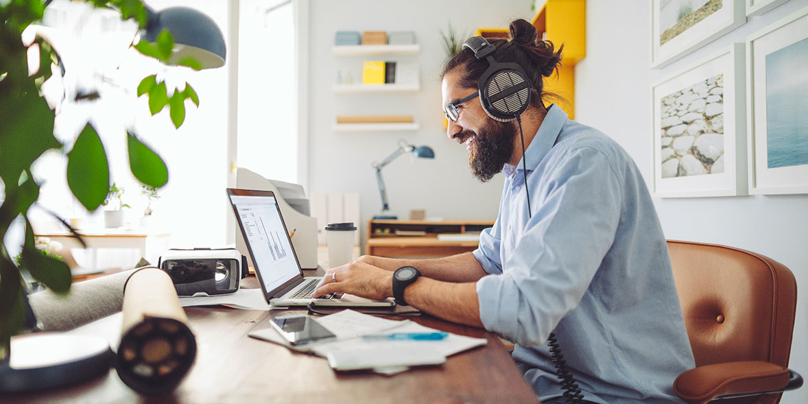 Using a laptop in a home office