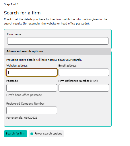 FCA Firm Checker tool