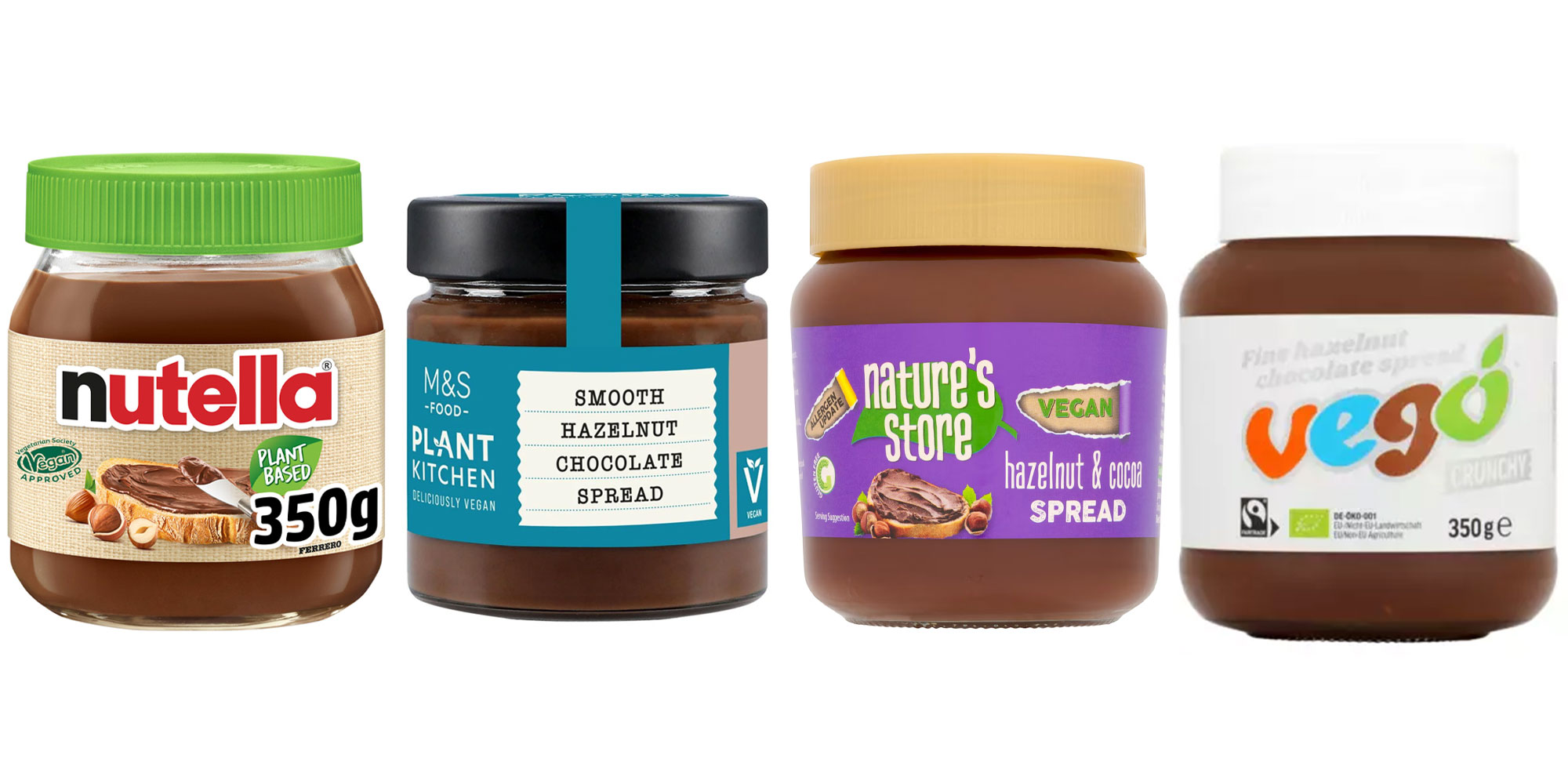 Vegan chocolate spreads: nutella, M&S plant kitchen, Nature's store, Vego