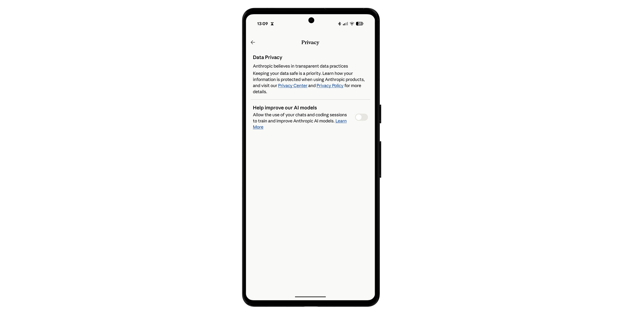 Claude mobile settings