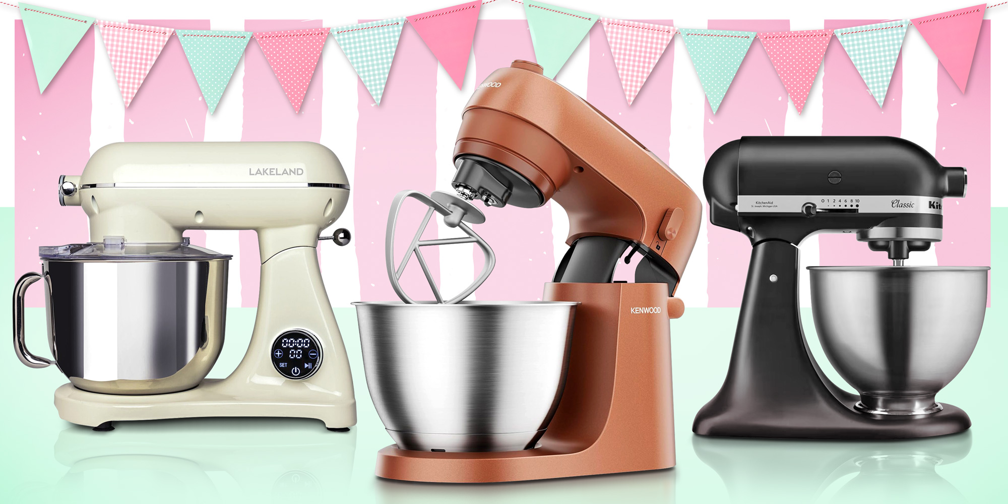 A line up of some of the stand mixers we've tested