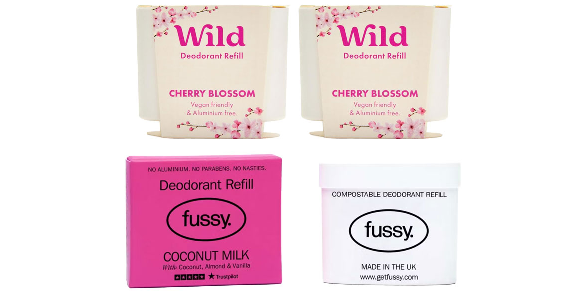 two cherry blossom deodorant refills for wild on top of two refills for fussy