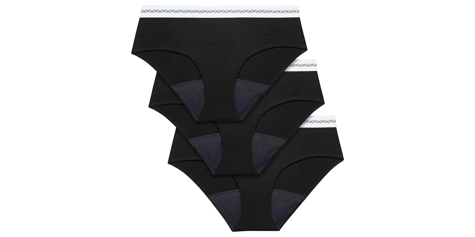 Three Bodyform Essentials Hipster Period Pants with white Logo Waistbands