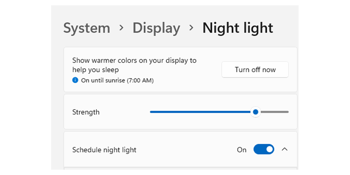 Windows Night Light settings