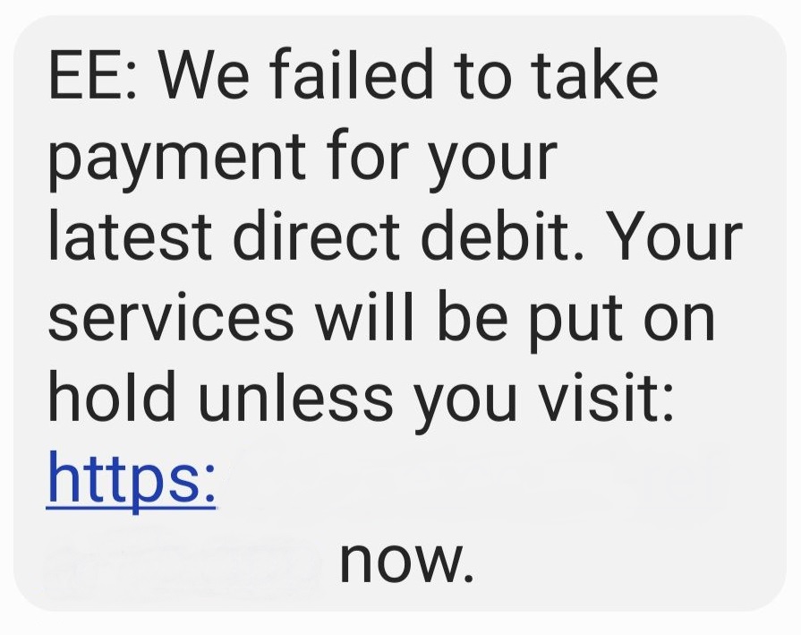 A scam text impersonating EE