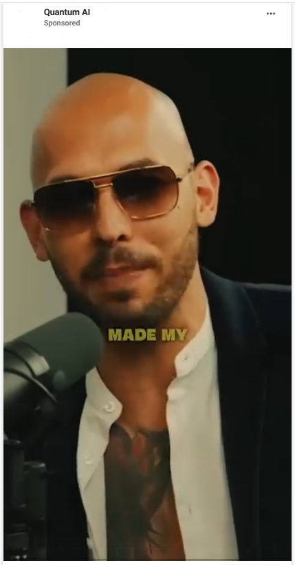 A scam video on Meta using Andrew Tate to promote Quantum AI