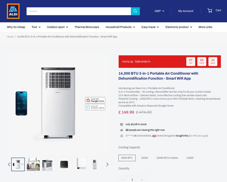 A scam website impersonating Aldi