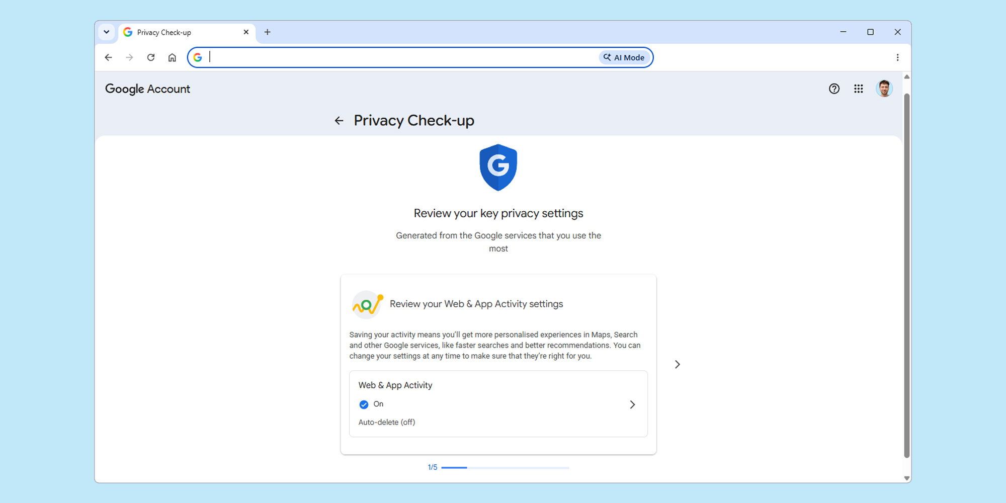 Google Privacy Check Up tool