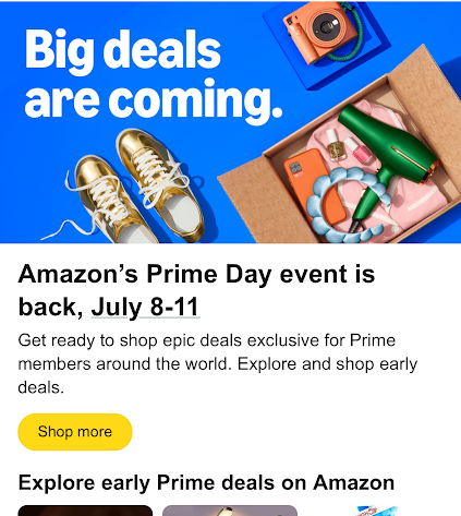 A scam email impersonating Amazon which claims to offer Prime Day deals