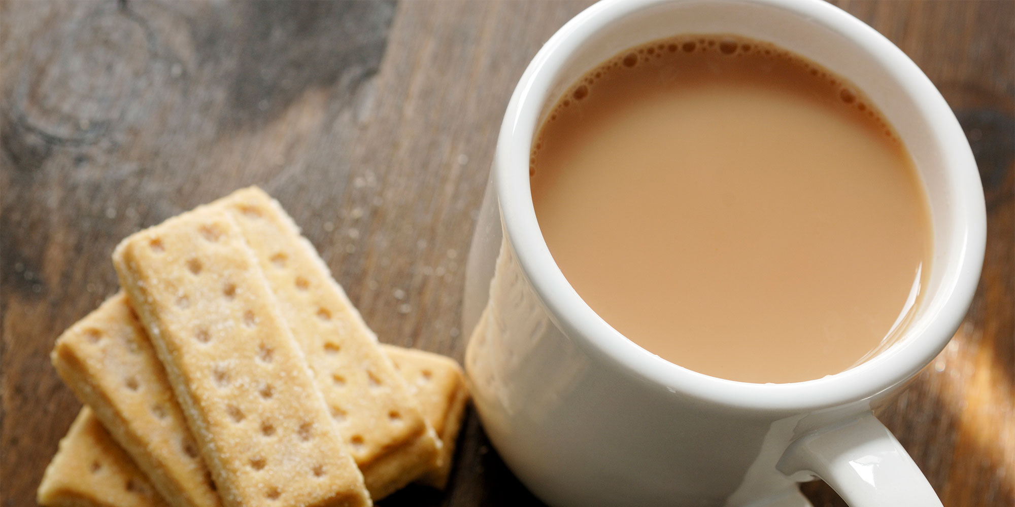 Cup of tea with shortbread close up