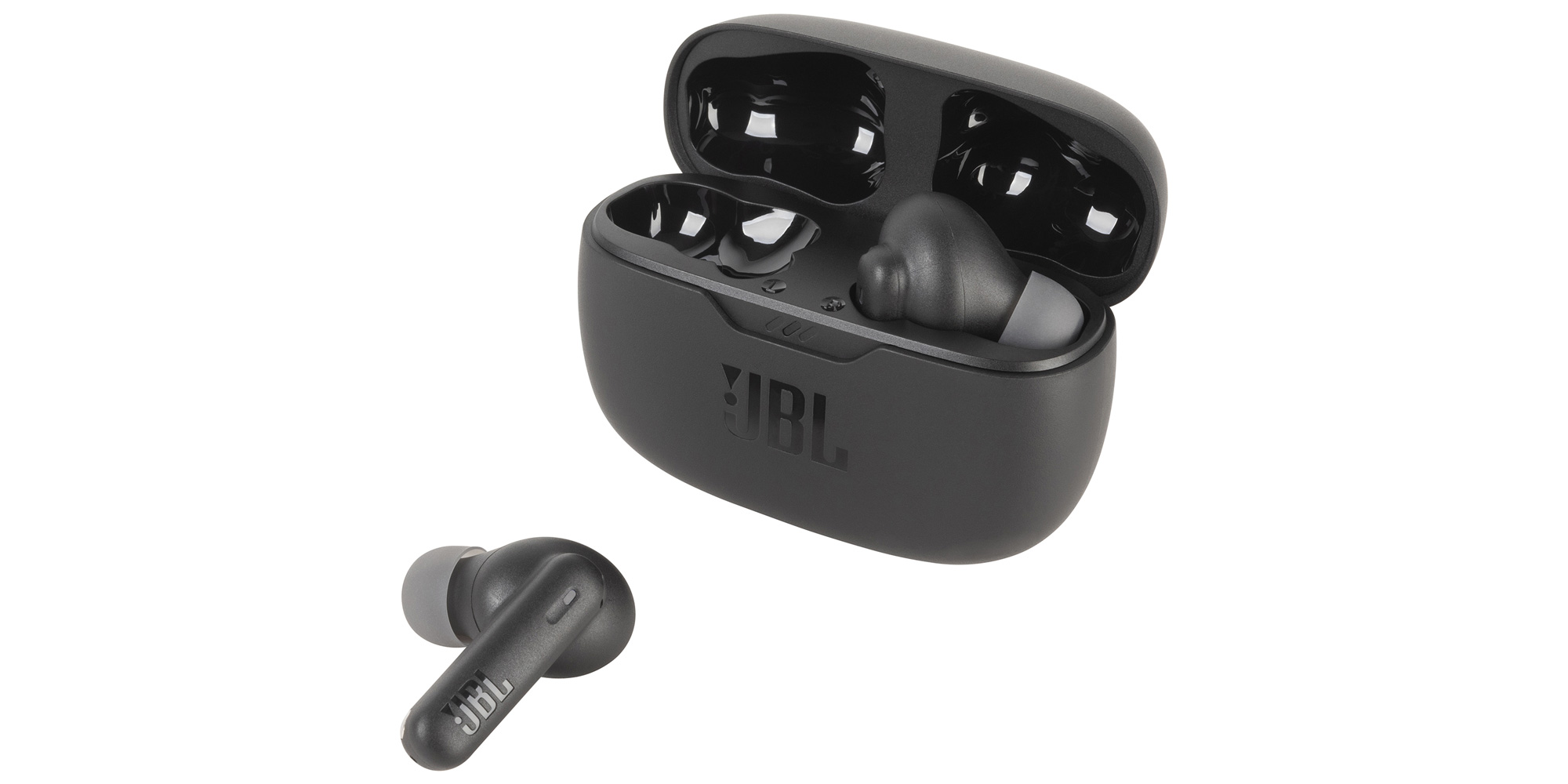 Black JBL Wave Beam 2 noise cancelling earbuds