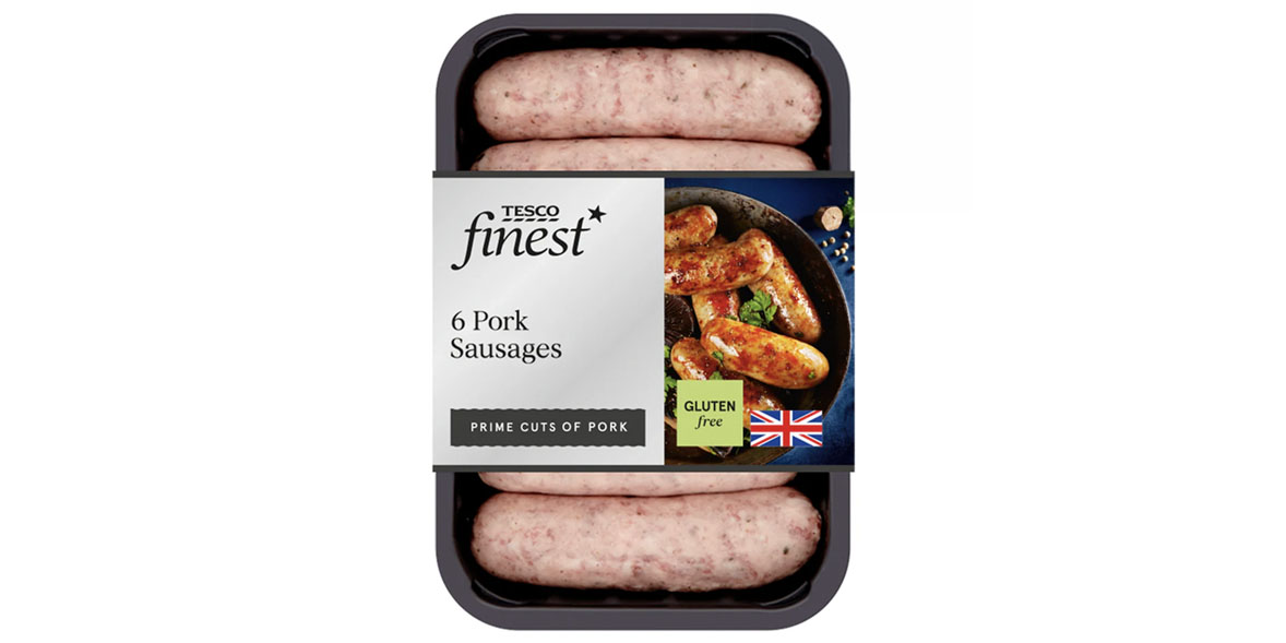 Pack of 6 Tesco finest pork sausages