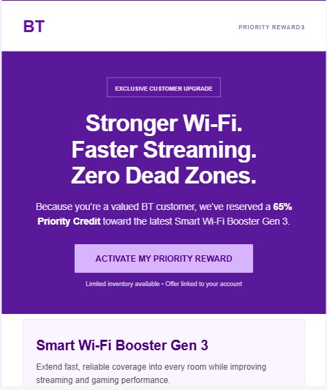 A scam email impersonating BT