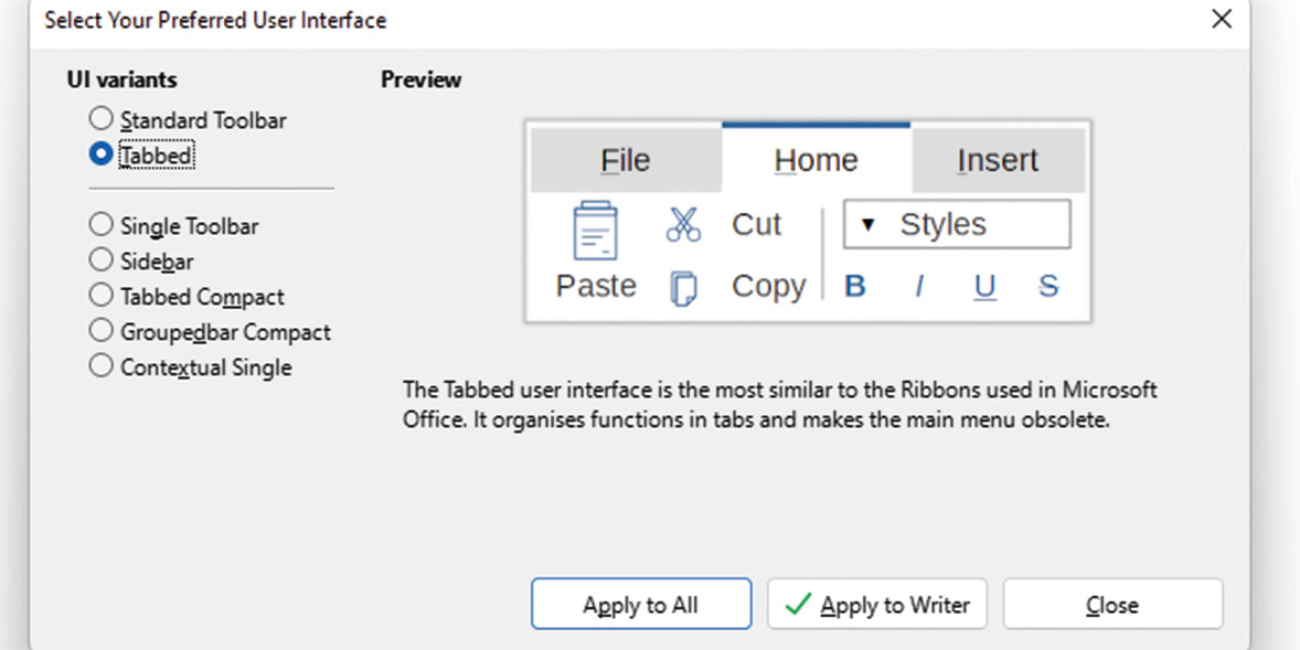 LibreOffice user interface