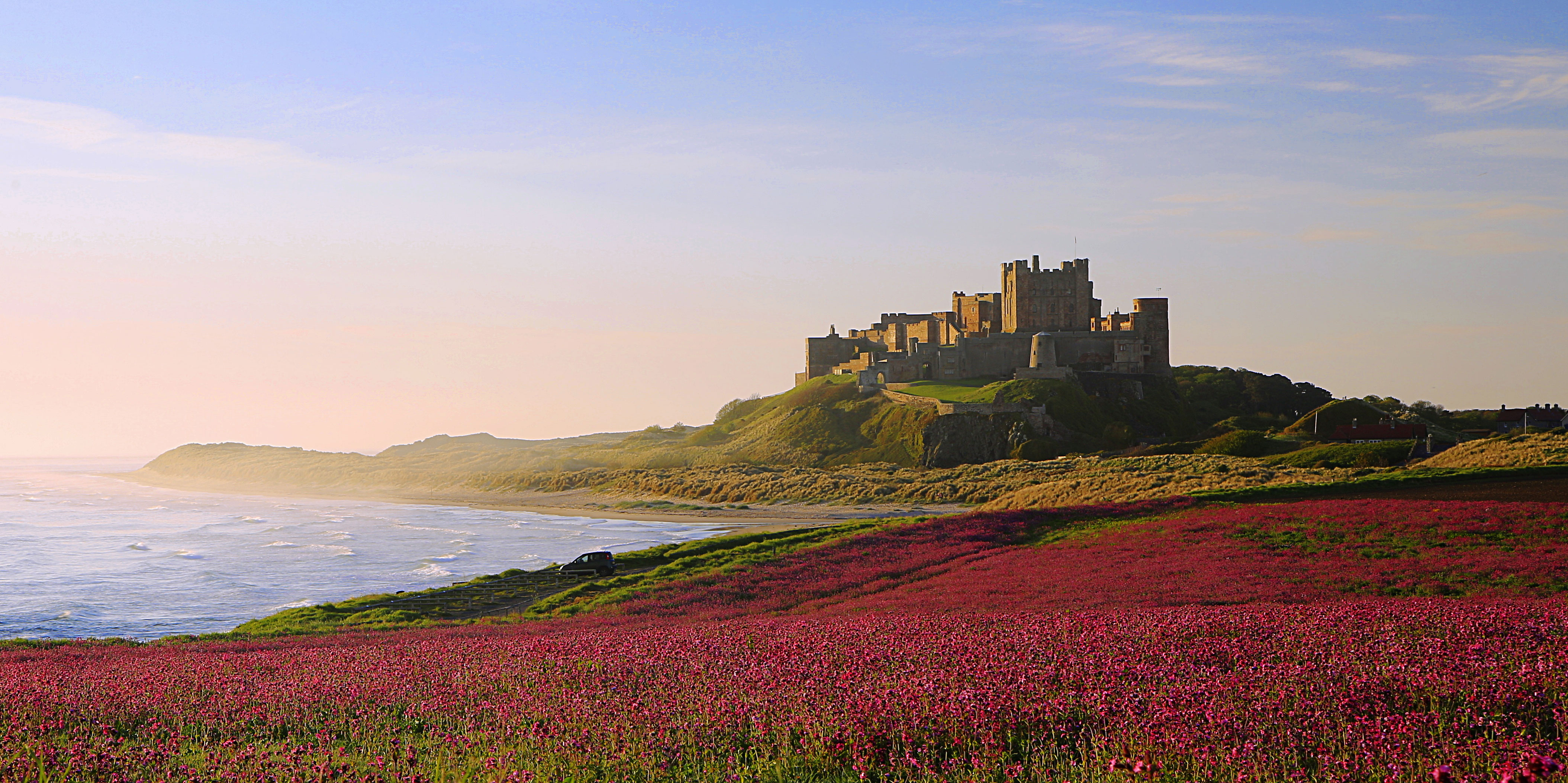 Bamburgh Castle and view of the sea