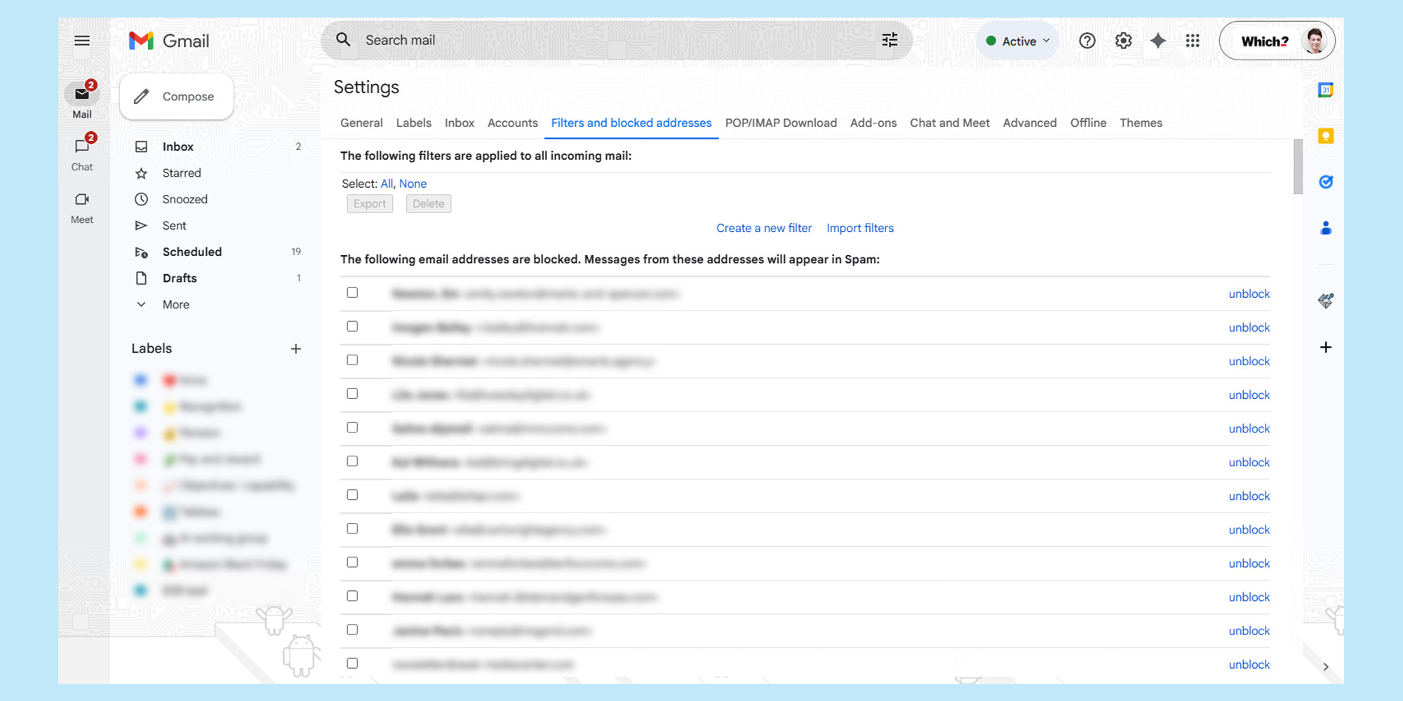 Gmail inbox filter settings