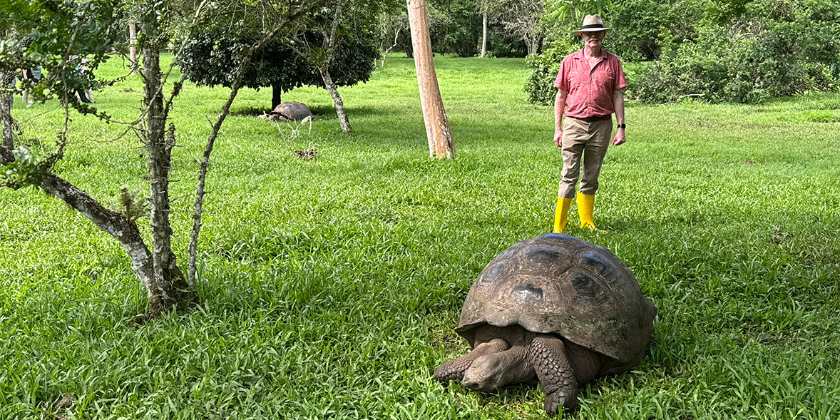 David with a Galápagos tortoise
