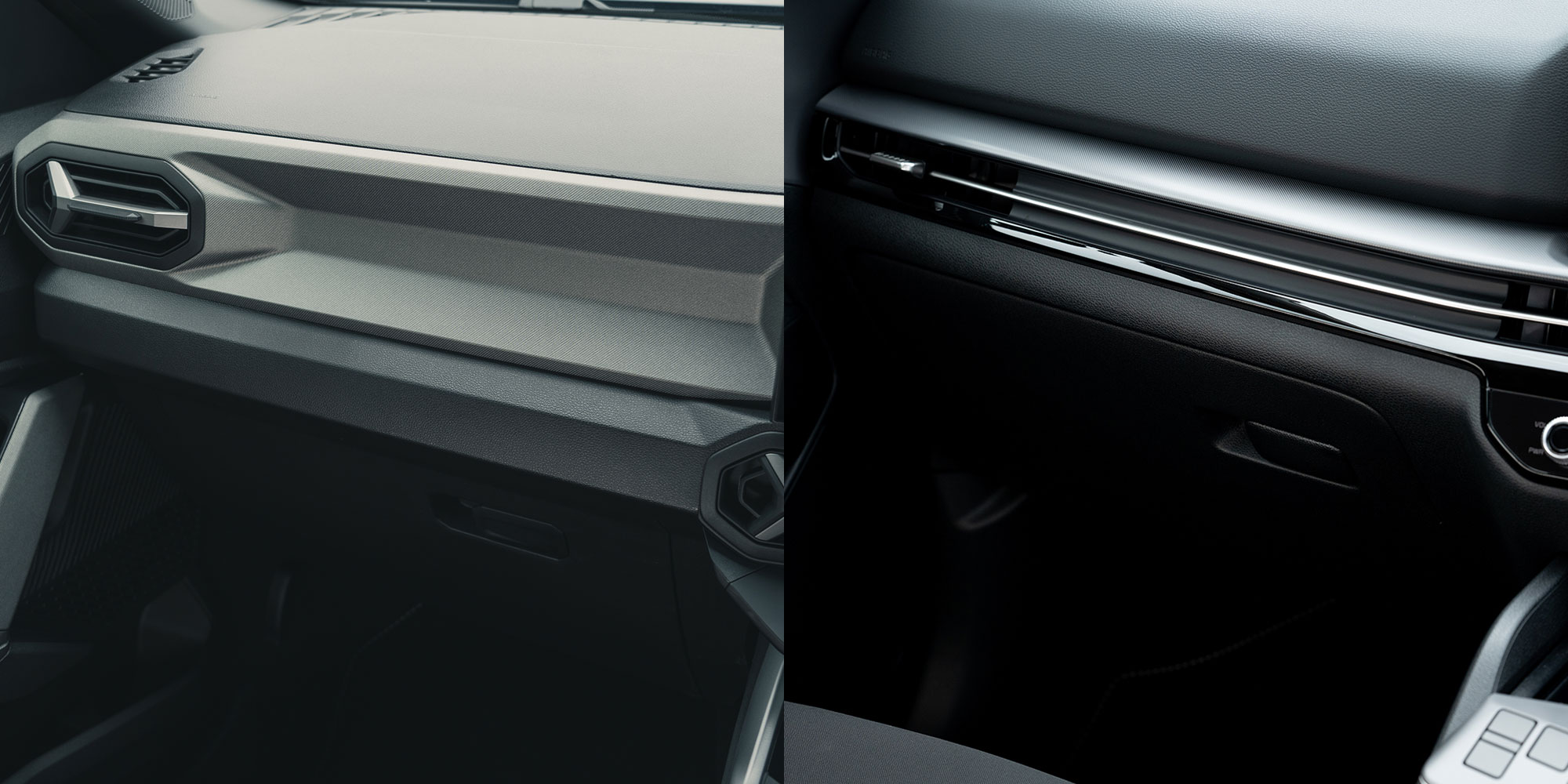 The dashboard trims of the Dacia Bigster and Kia Sportage, side-by-side