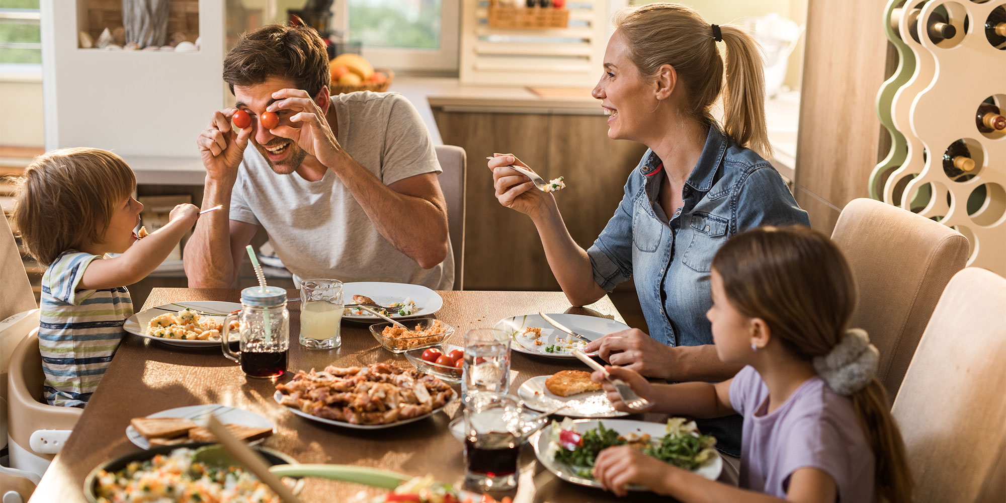 A family eating a healthy meal together
