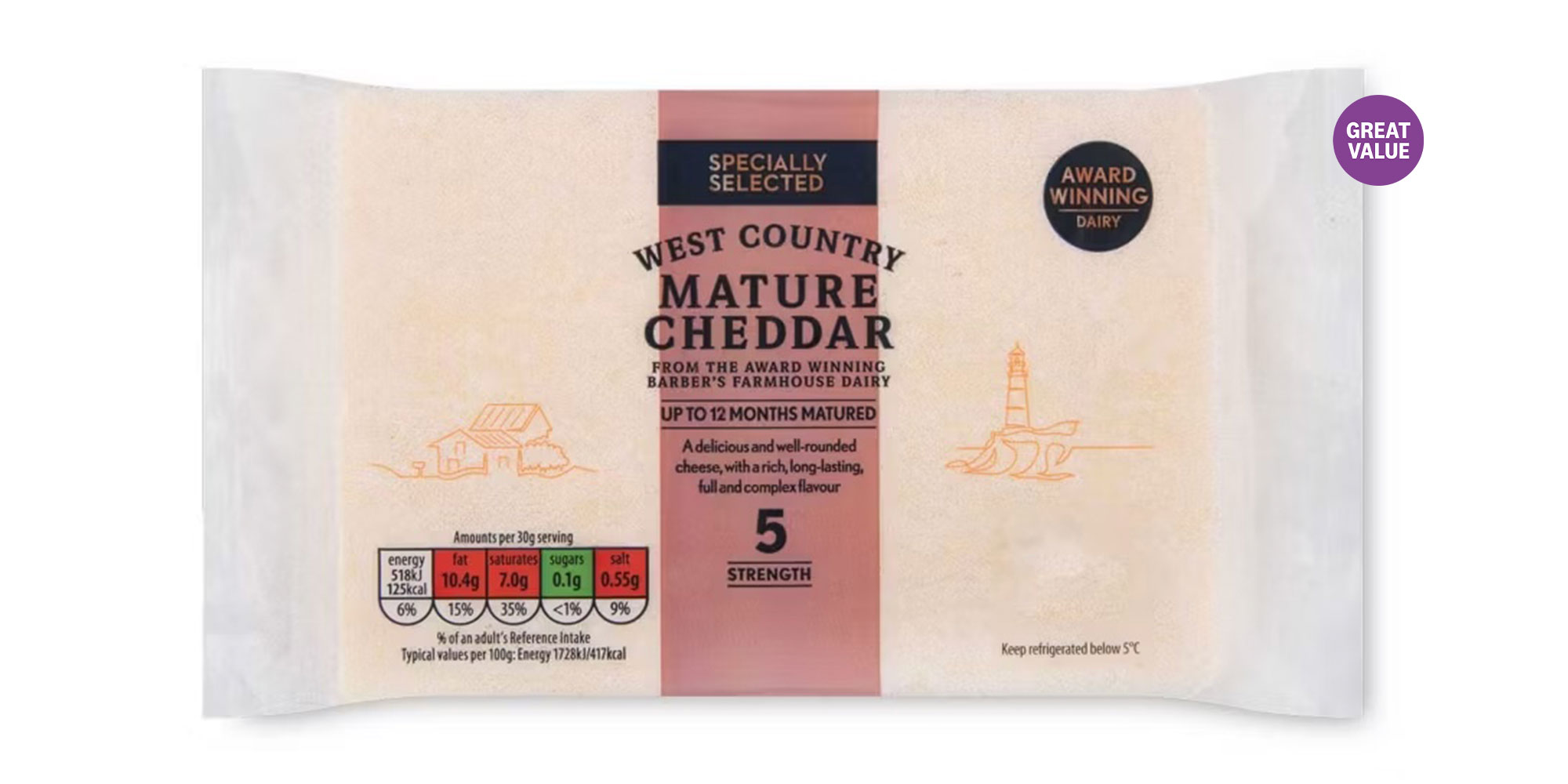 Aldi Mature Cheddar with Great Value logo