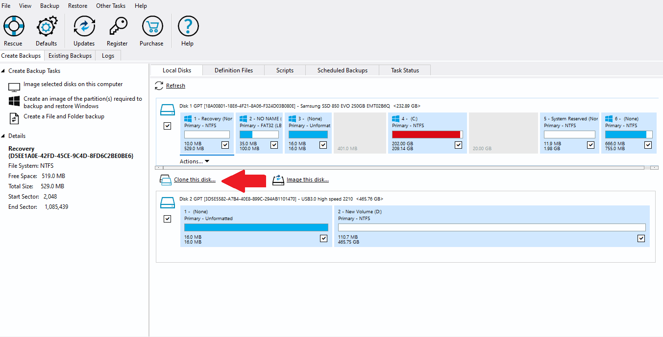 Macrium Reflect Free - 'clone this disk' option