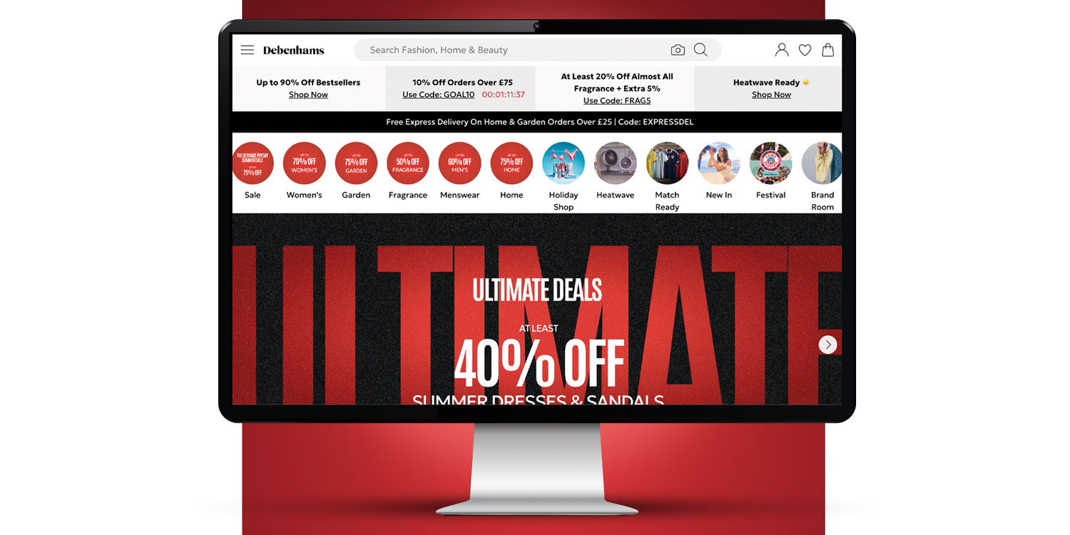 A computer showing the Debenhams website