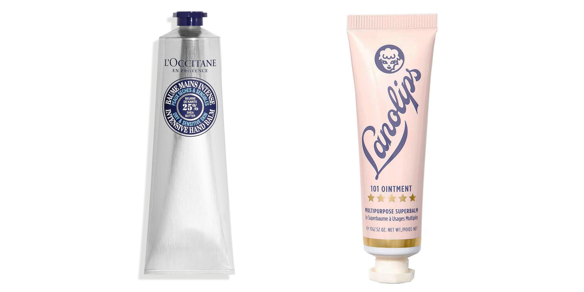 Lip balms from L'Occitane and Lanolips