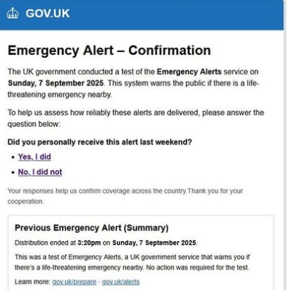 An example of the Emergency Alerts scam email