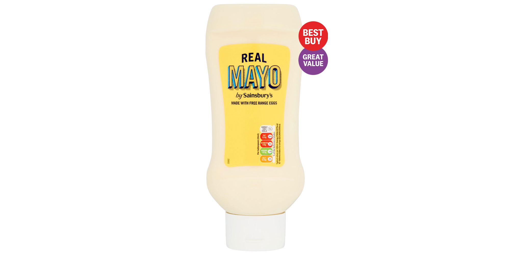 Bottle of Sainsbury's Real Mayo with Best Buy and Great Value logo