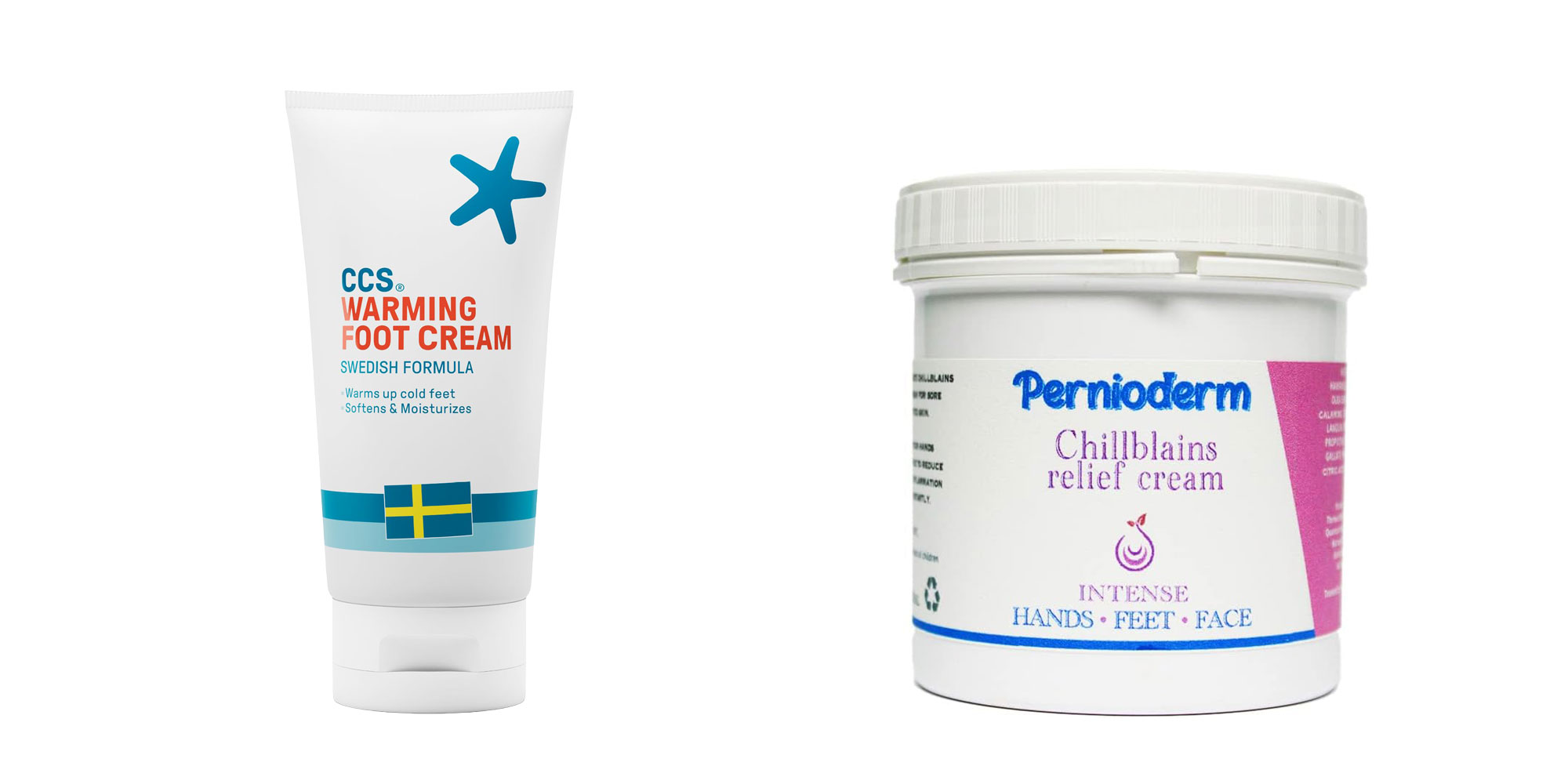 Products that may help alleviate Chilblain symptoms (foot cream and Pernioderm)