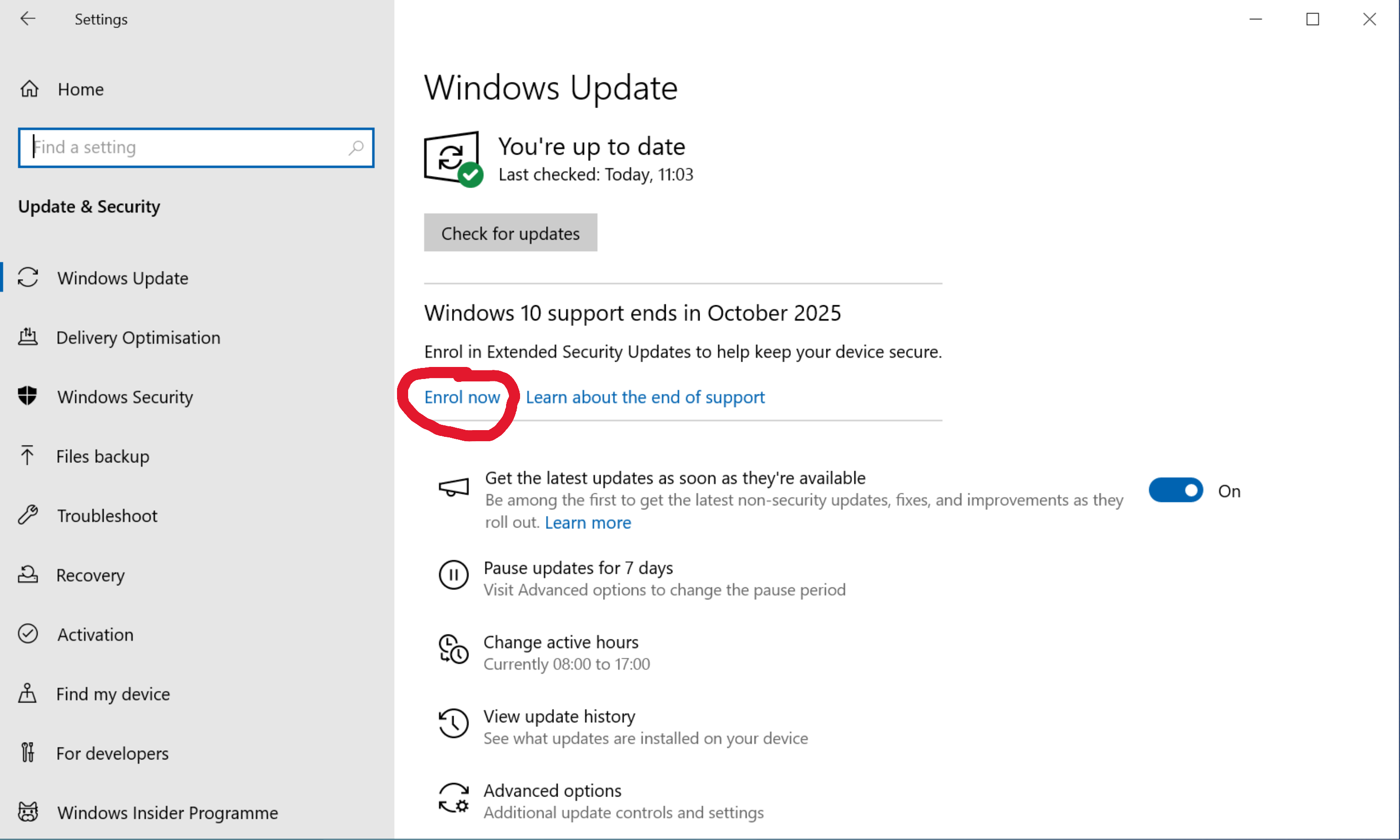 Enrol in Windows 10 ESU program