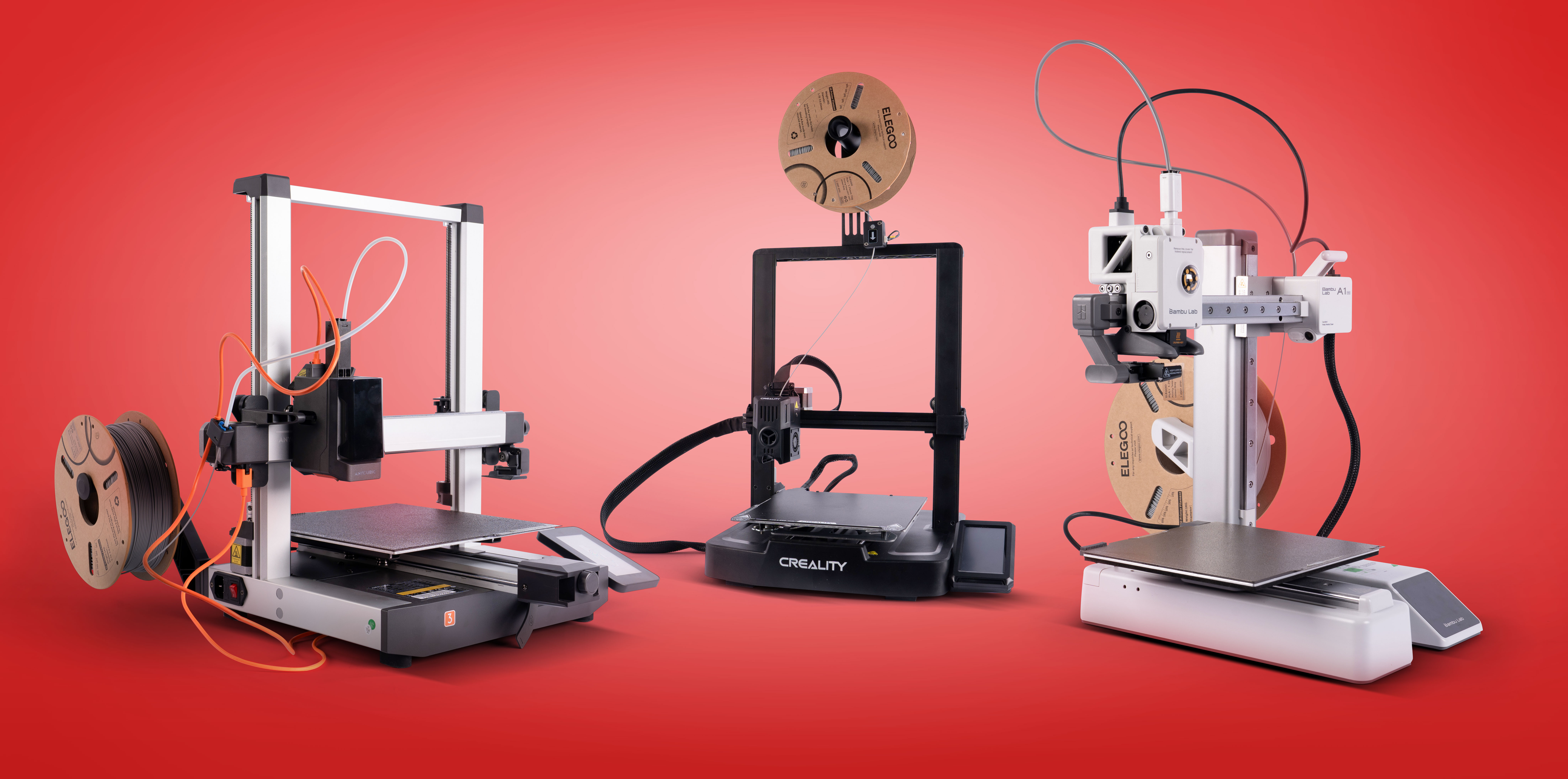 A selection of 3 of the 3D printers we tested