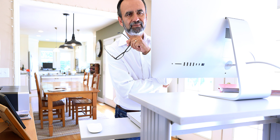 Working at a standing desk