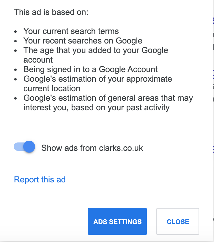 Google's advert reporting options
