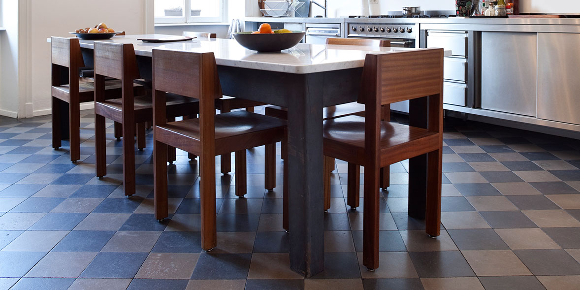 Patterned kitchen floor with table and chairs