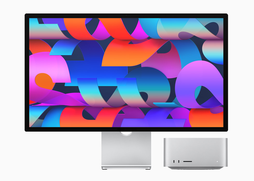 Apple Studio display with mac studio next to it